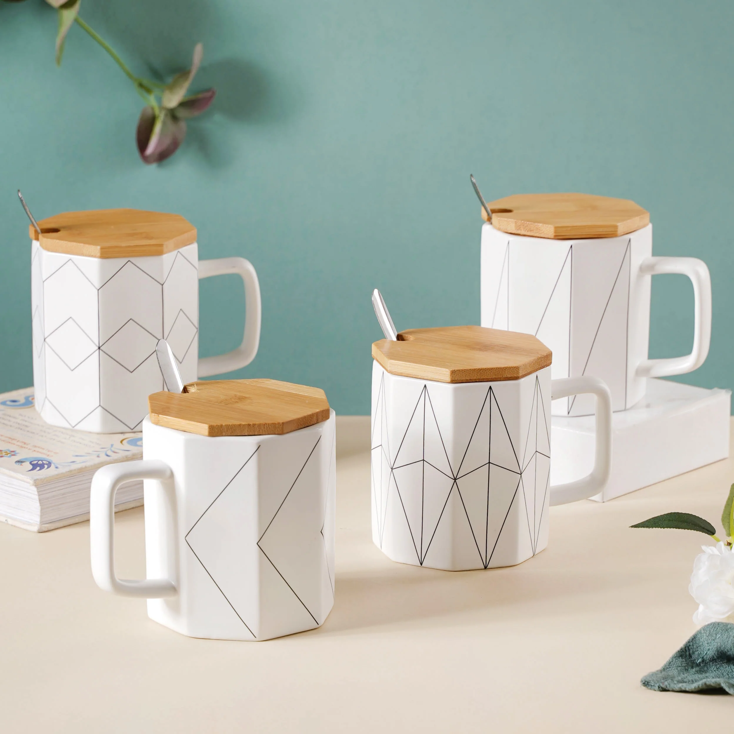 Textured Mug With Wooden Lid - Image 2