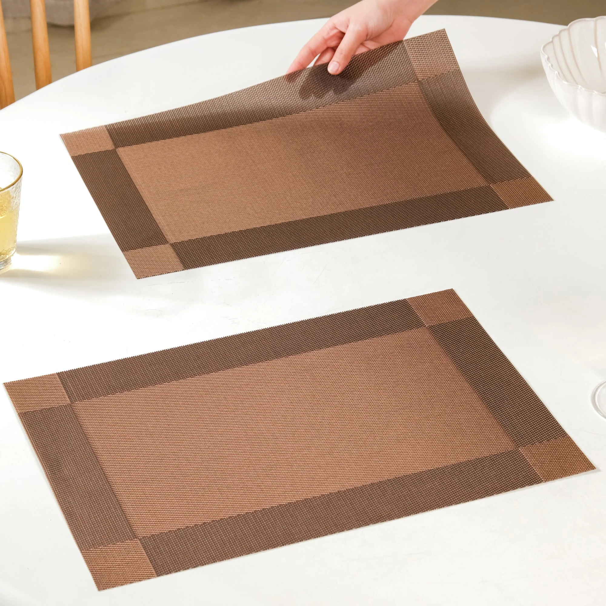 Textured Reversible Table Mat Brown Set Of 6 - Image 3