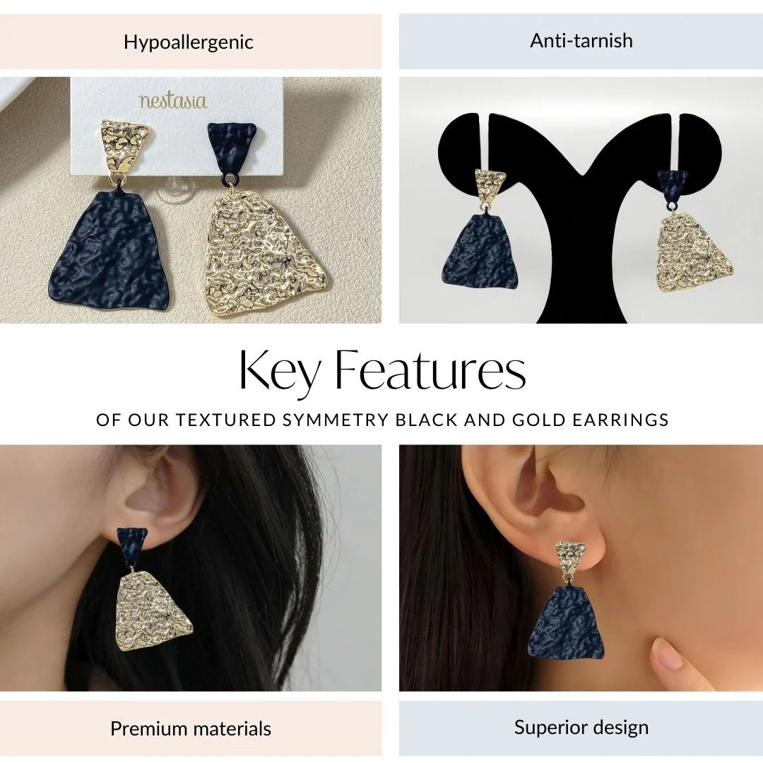 Textured Symmetry Black And Gold Earrings - Image 4