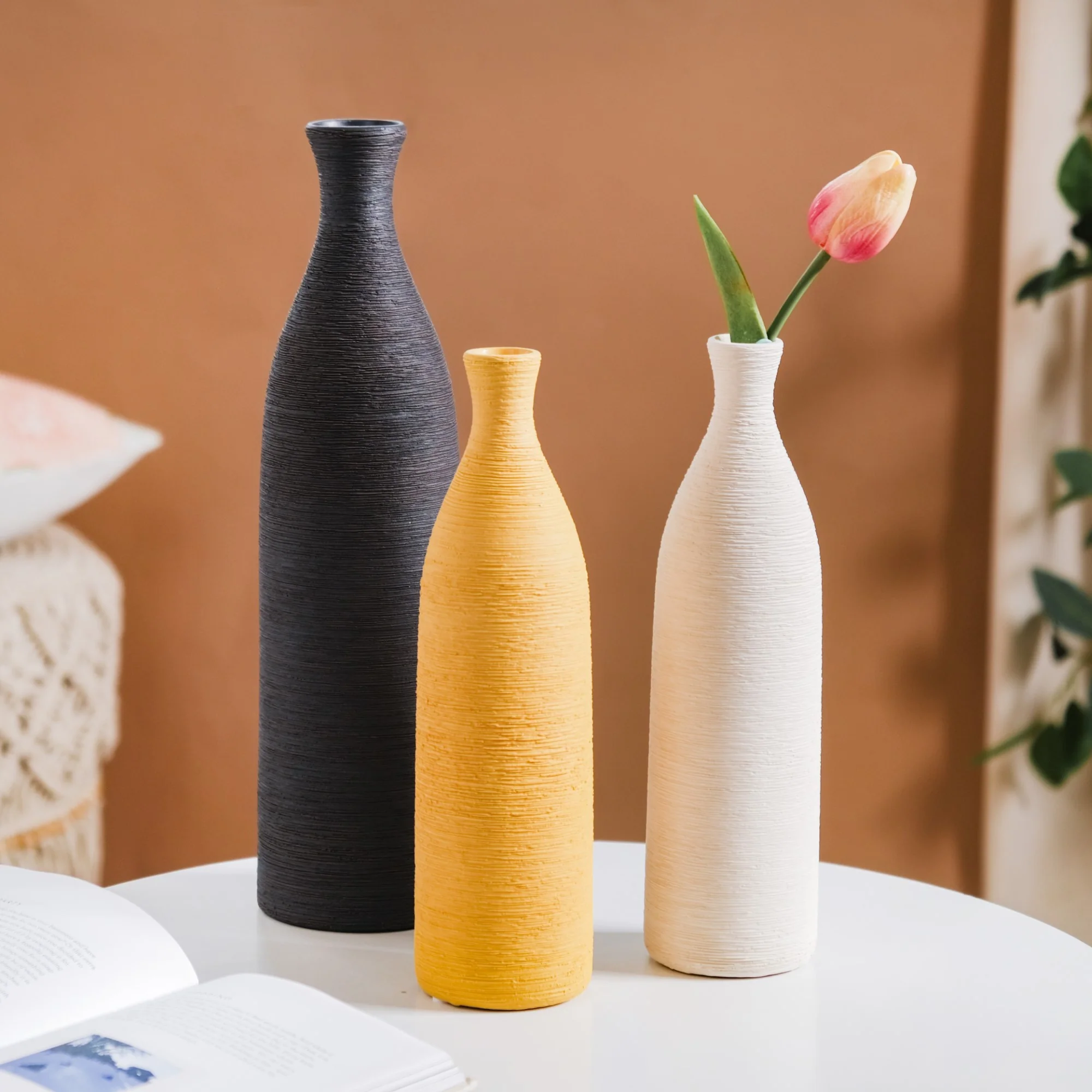 Textured Tall Off White Ceramic Vase - Image 13