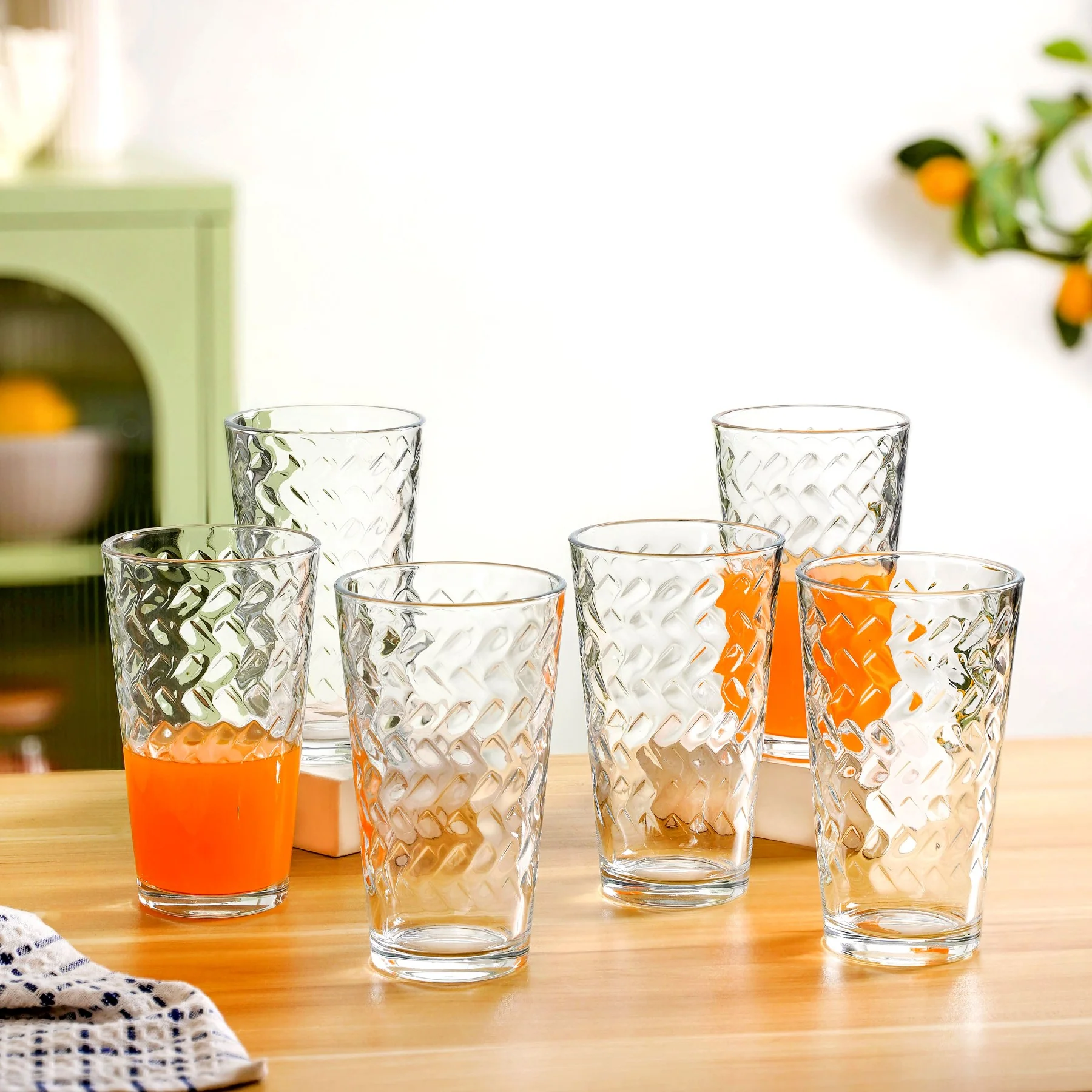 Textured Tall Tumbler Glass Set Of 6 450ml