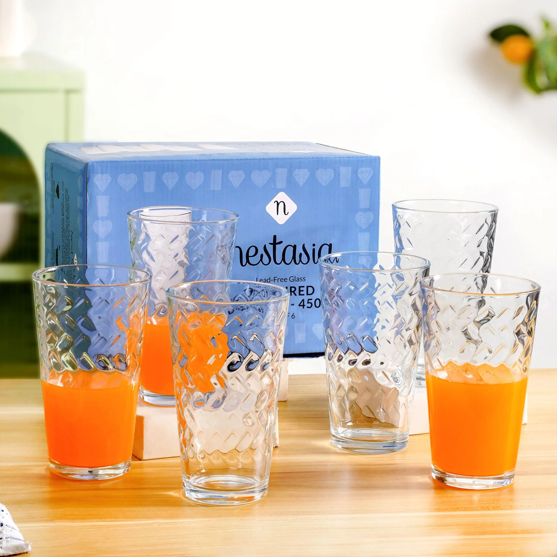Textured Tall Tumbler Glass Set Of 6 450ml - Image 2
