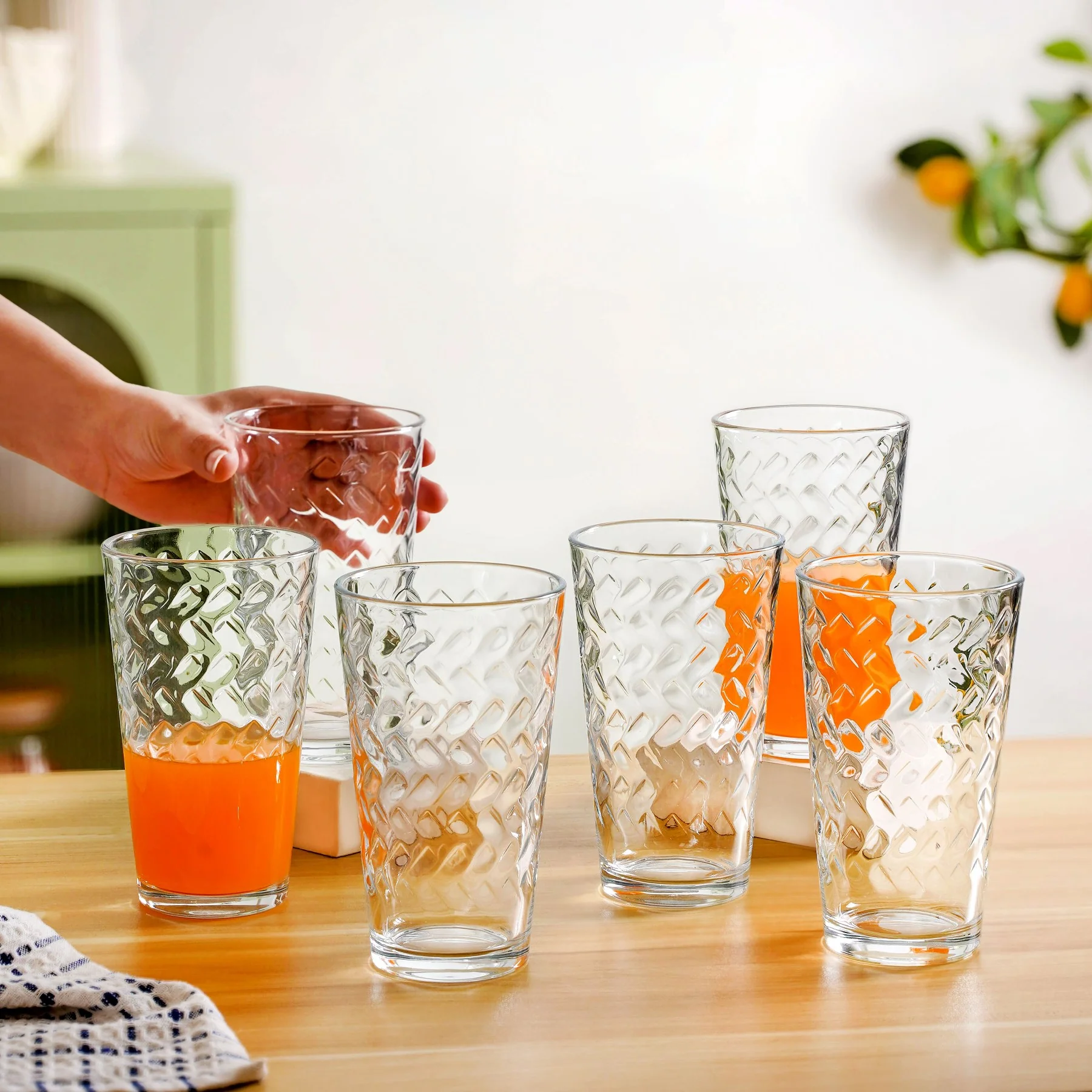 Textured Tall Tumbler Glass Set Of 6 450ml - Image 3