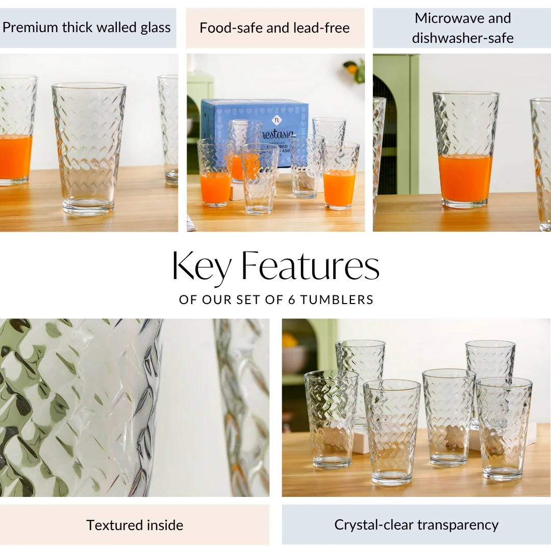 Textured Tall Tumbler Glass Set Of 6 450ml - Image 5