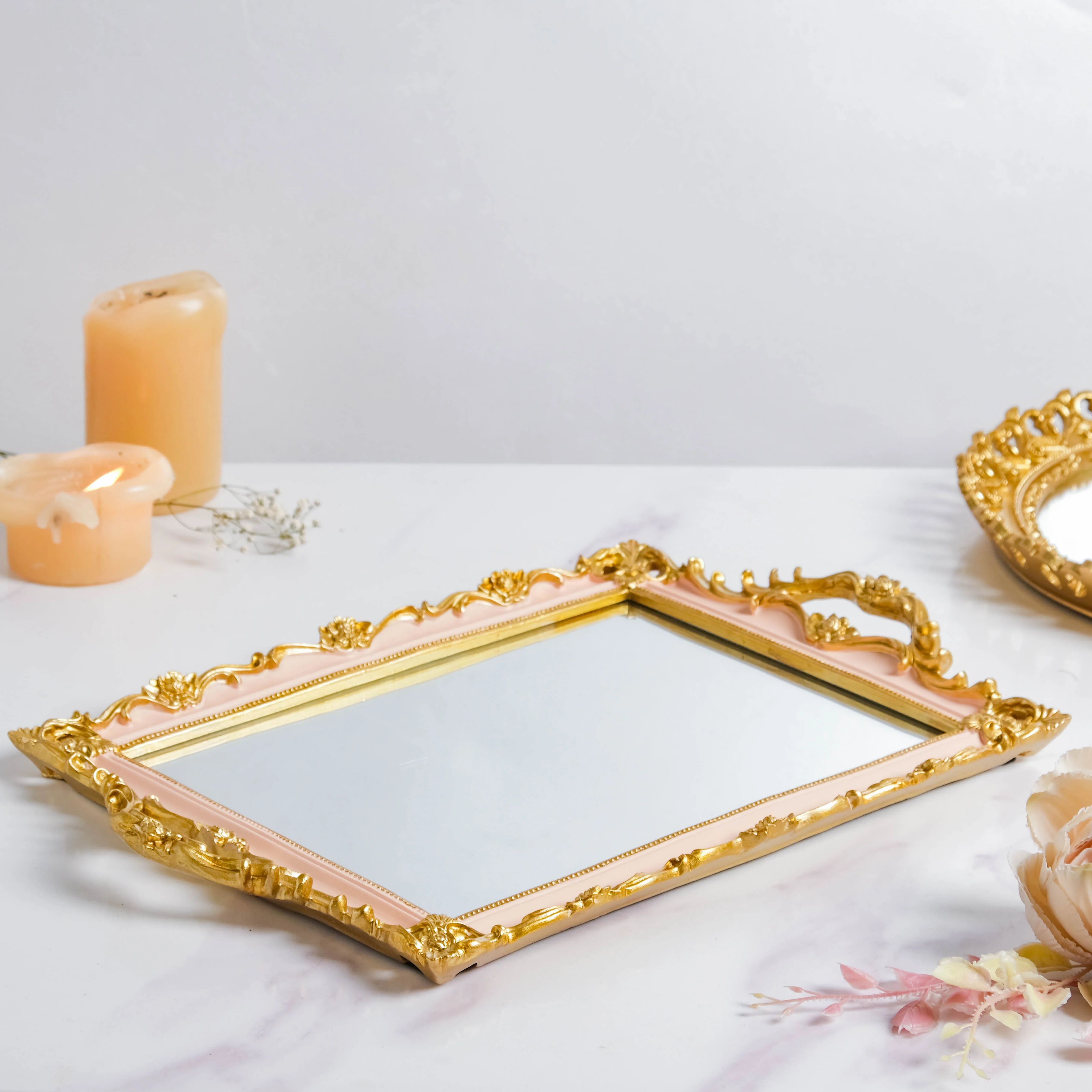 Theia Glam Square Gold Tray With Handles - Image 5