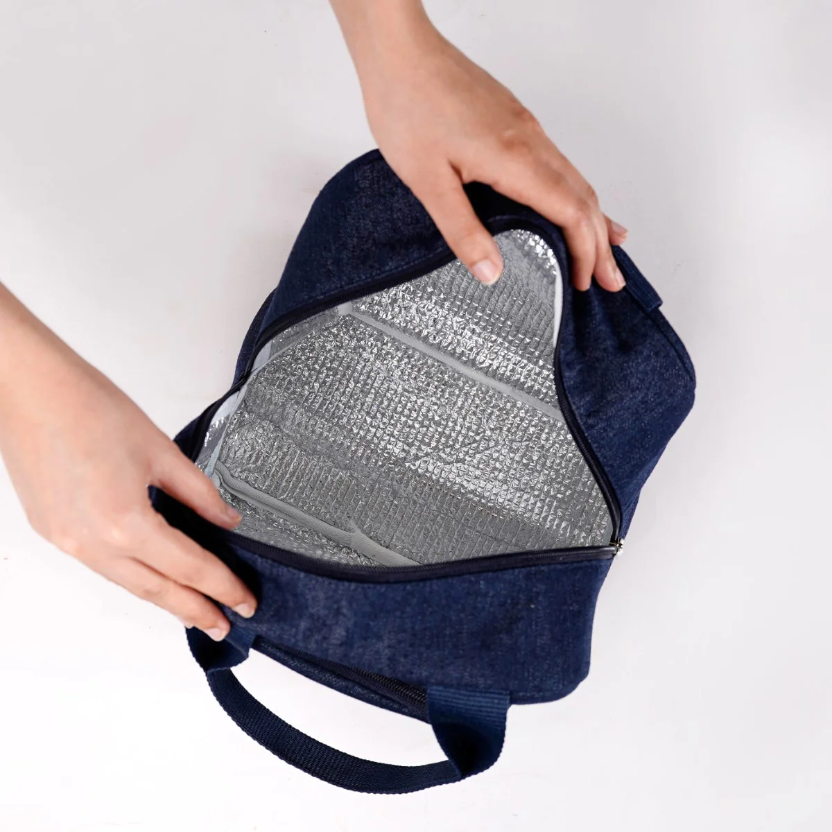 Thermal Insulated Denim Lunch Bag Dark Blue - Image 8