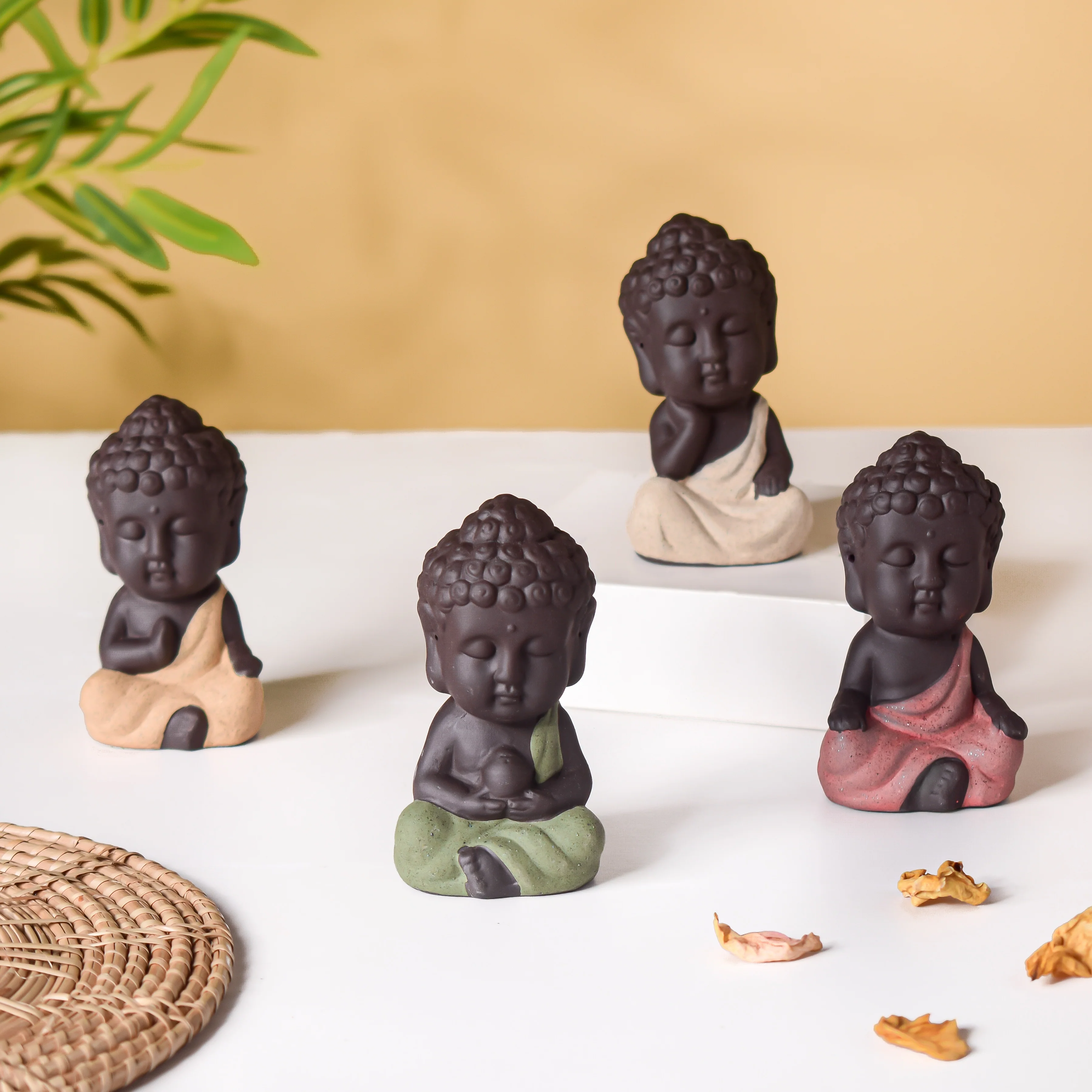 Thinking Monk Clay Showpiece Small Off White - Image 6