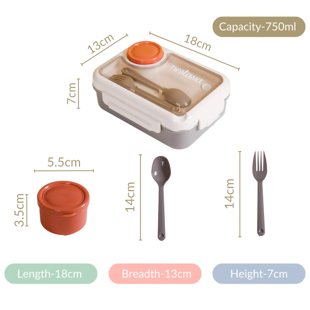 Tiffin Box For Office With 3 Compartments Brown 750ml - Image 23