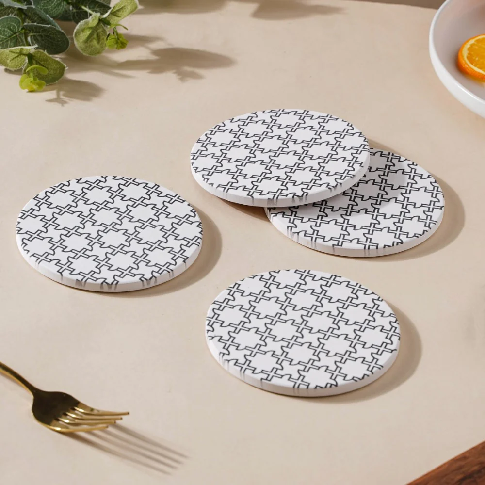 Tile Art Black And White Ceramic Coaster Set of 4 - Image 4