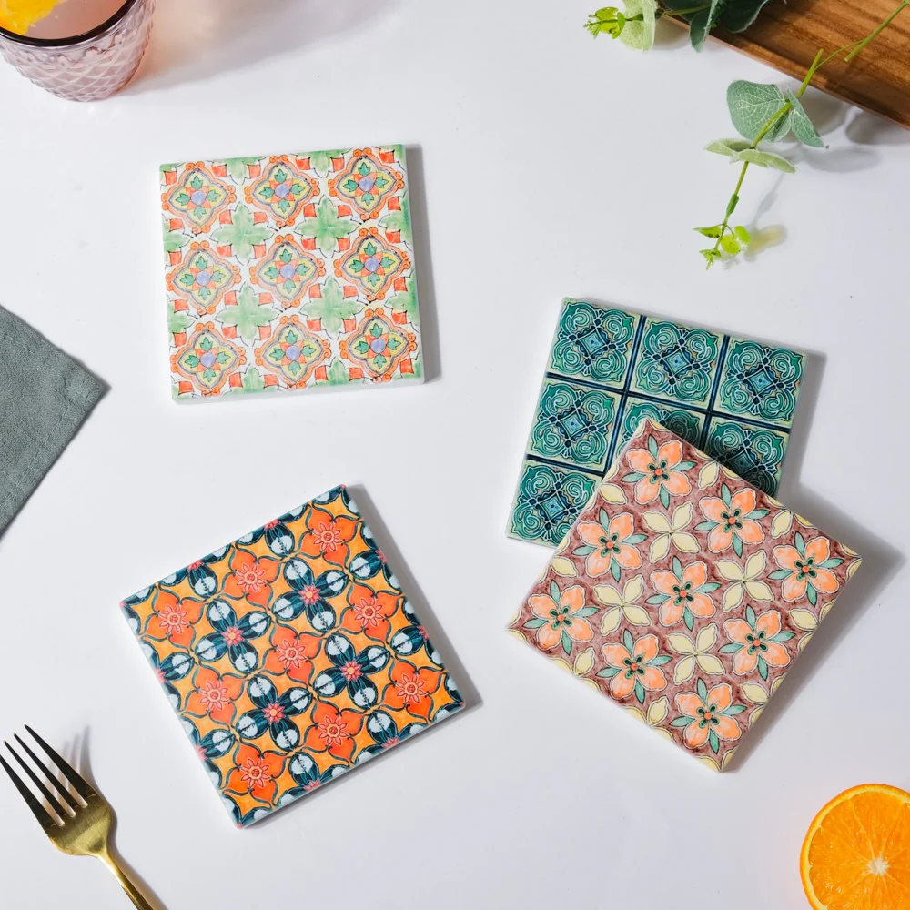Tile Art Ceramic Coaster Blue Green Set of 4 - Image 9