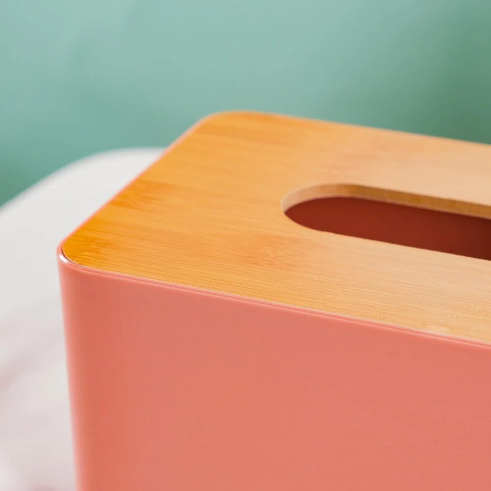 Tissue Box With Wooden Lid Pink - Image 8