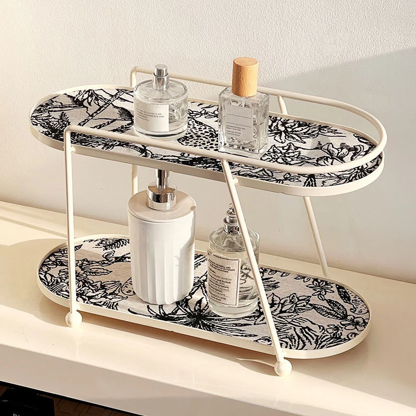 Toile De Jouy Vanity Storage Display 2 Storey Tray White - Image 10