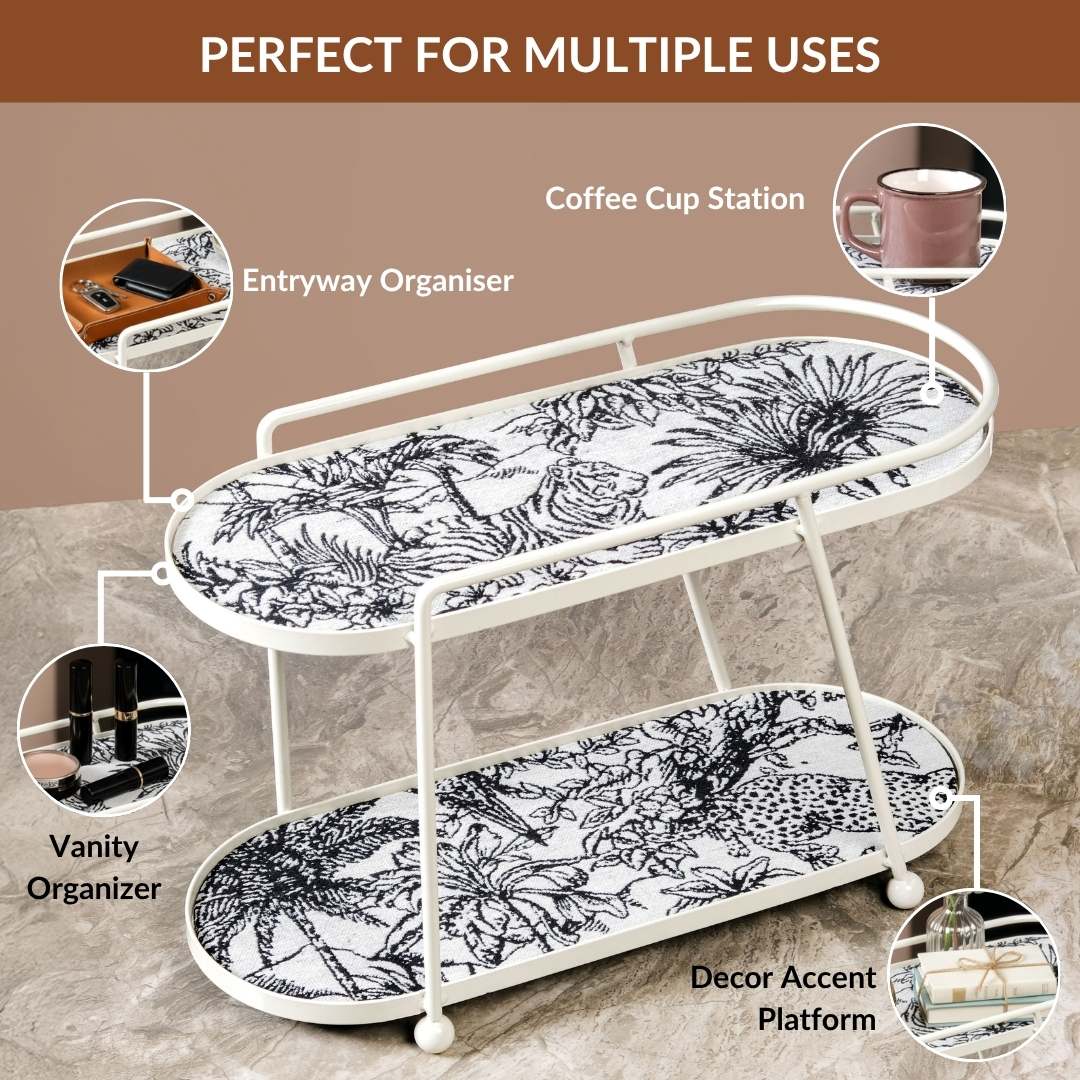Toile De Jouy Vanity Storage Display 2 Storey Tray White - Image 7