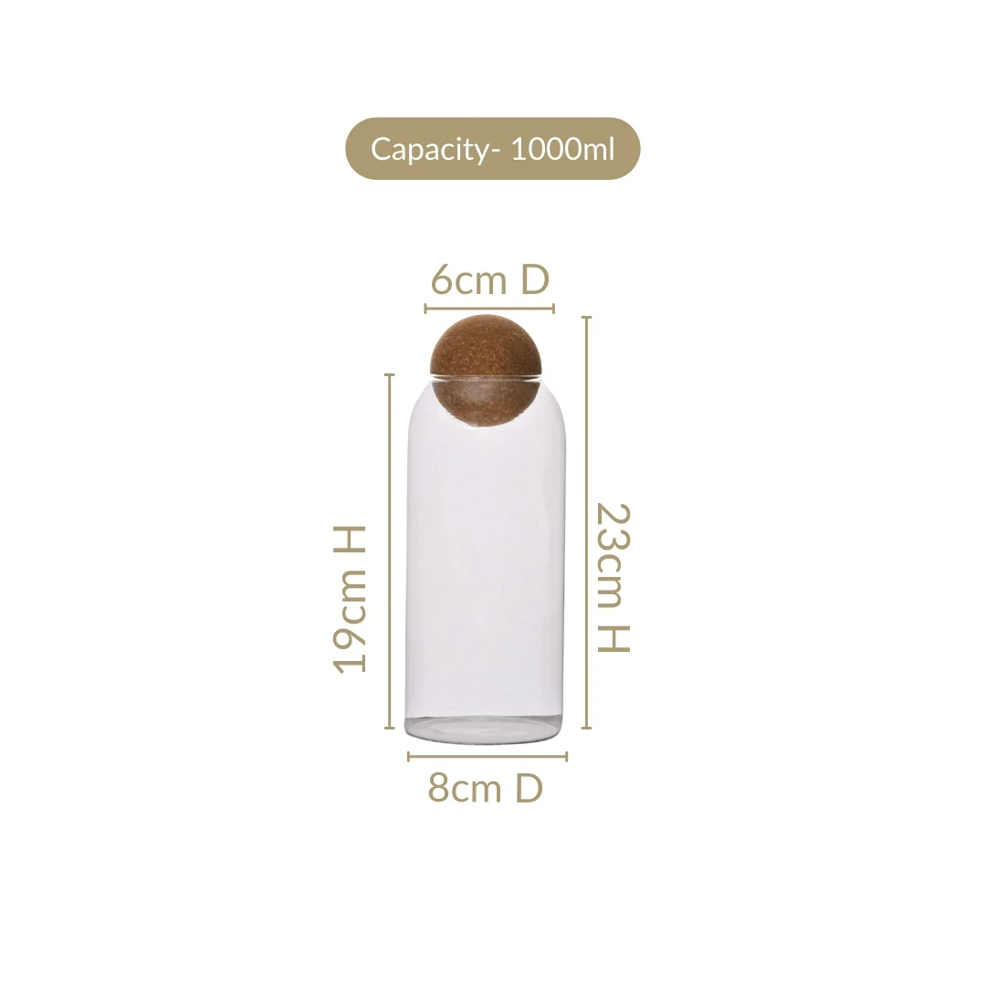Transparent Glass Airtight Jar With Ball Cork Lid Set Of 2 1000ml - Image 3