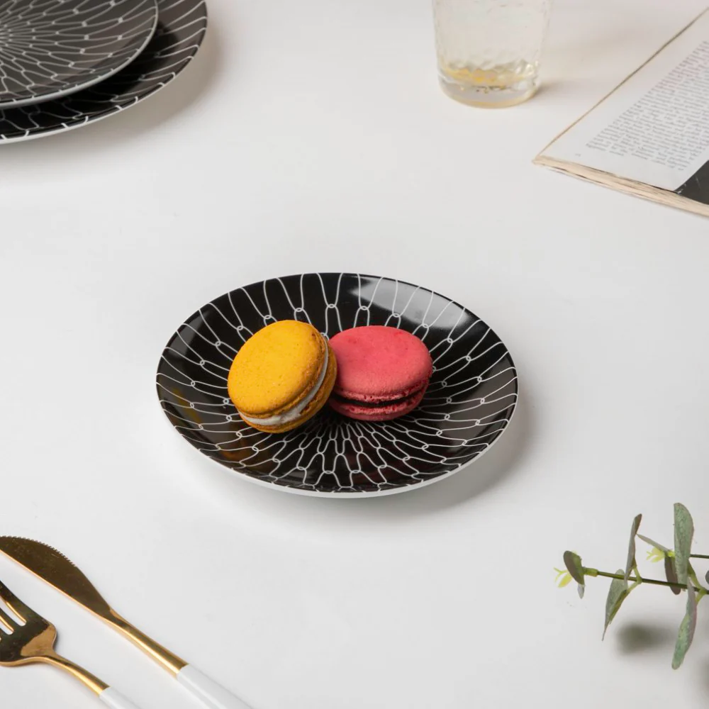 Trellis Gloss Ceramic Dessert Plate Black 6 Inch