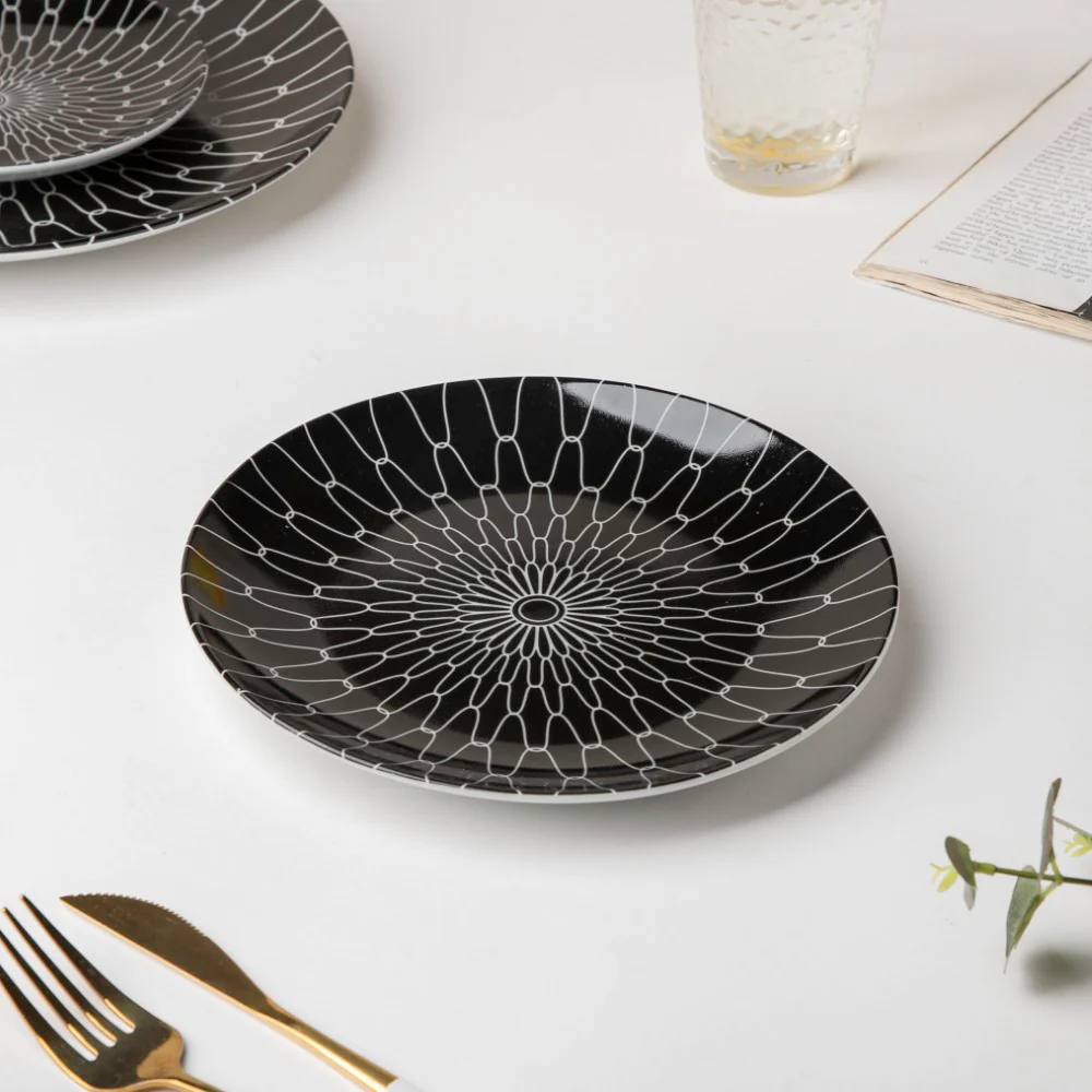 Trellis Gloss Ceramic Snack Plate Black 8 Inch - Image 3