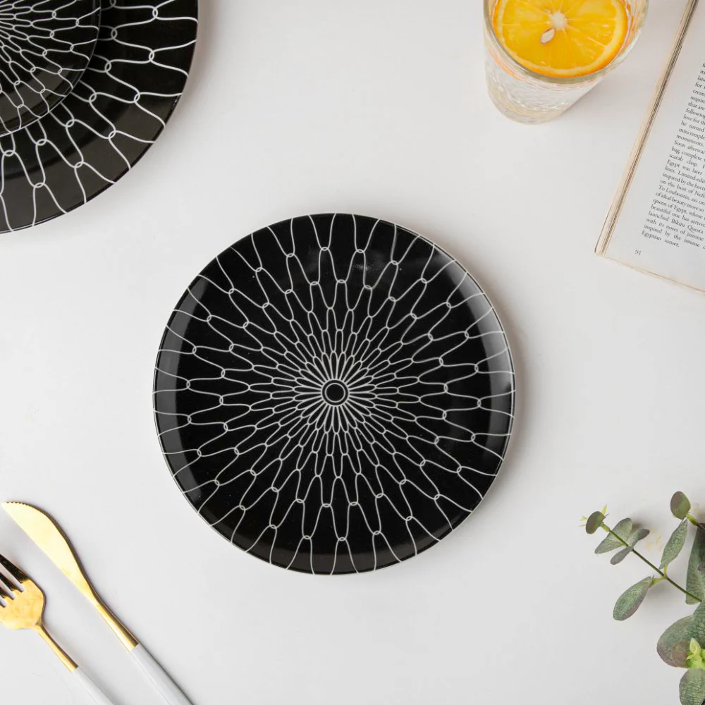 Trellis Gloss Ceramic Snack Plate Black 8 Inch - Image 4