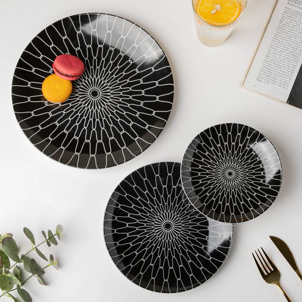 Trellis Gloss Ceramic Snack Plate Black 8 Inch - Image 6
