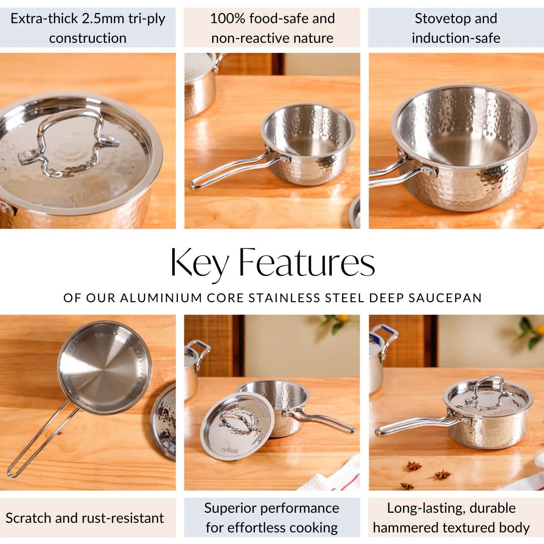 Tri Ply Stainless Steel Deep Saucepan 1500ml - Image 6