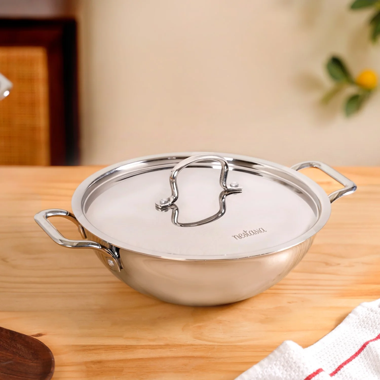 Tri Ply Stainless Steel Kadai Wok With Lid 3500ml - Image 2