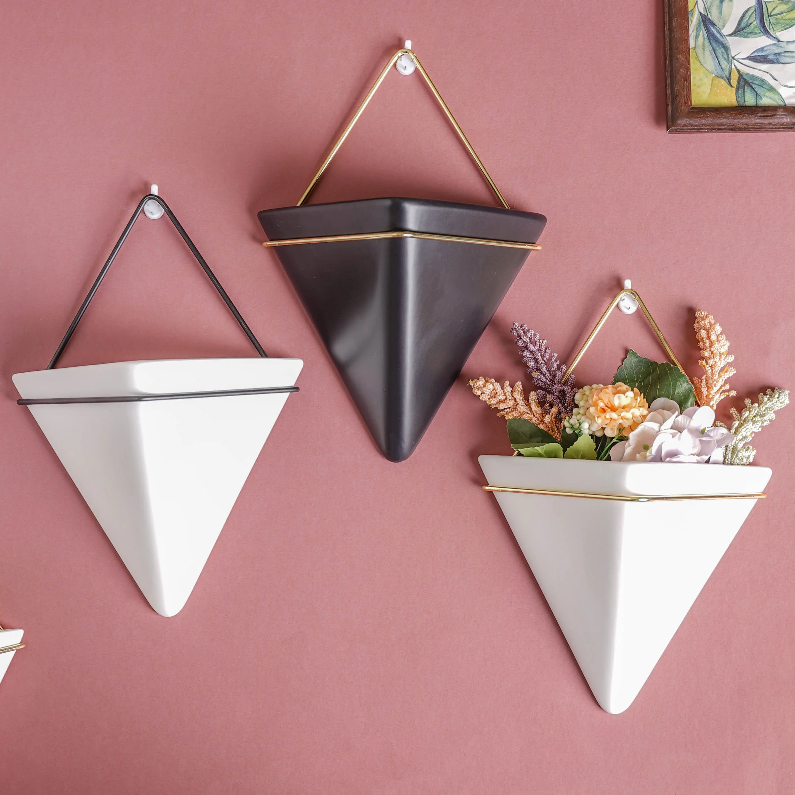 Triangular Ceramic Pot with Holder Large - Image 2