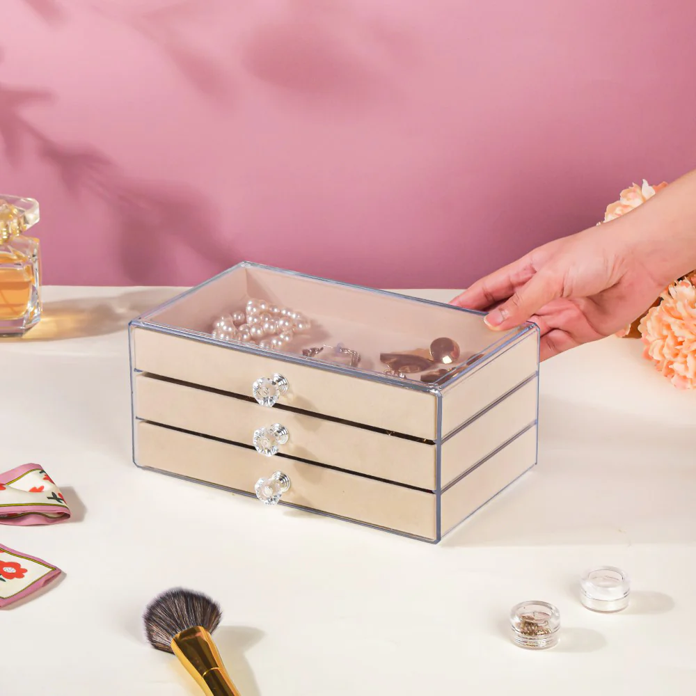 Triple Drawer Jewellery Organiser Cream - Image 5