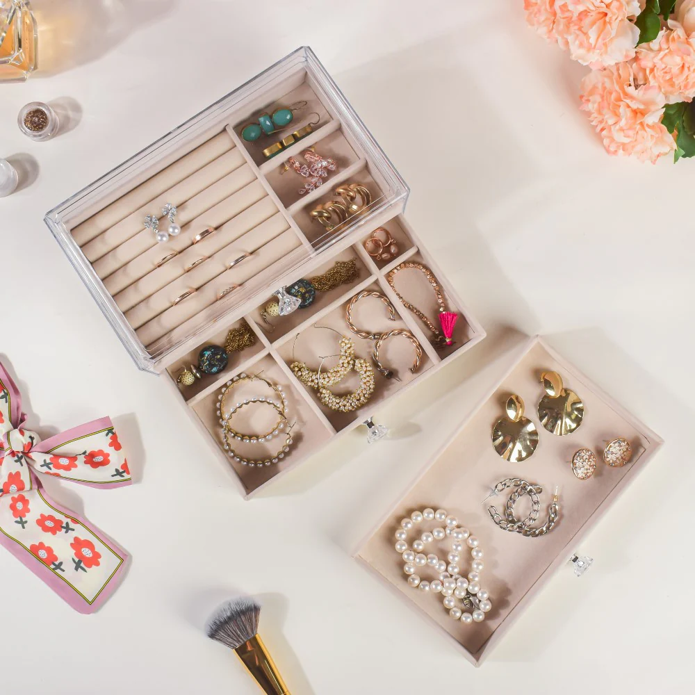 Triple Drawer Jewellery Organiser Cream - Image 7