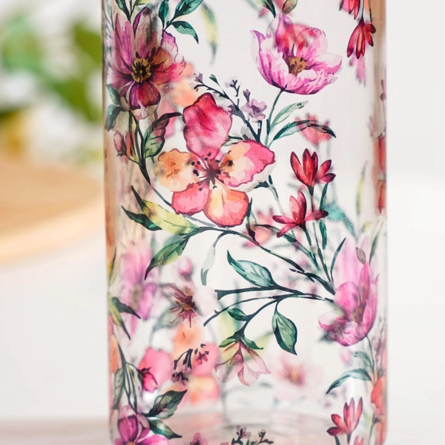 Tropical Hibiscus Borosilicate Glass Water Bottle With Stainless Steel Lid 500ml - Image 7