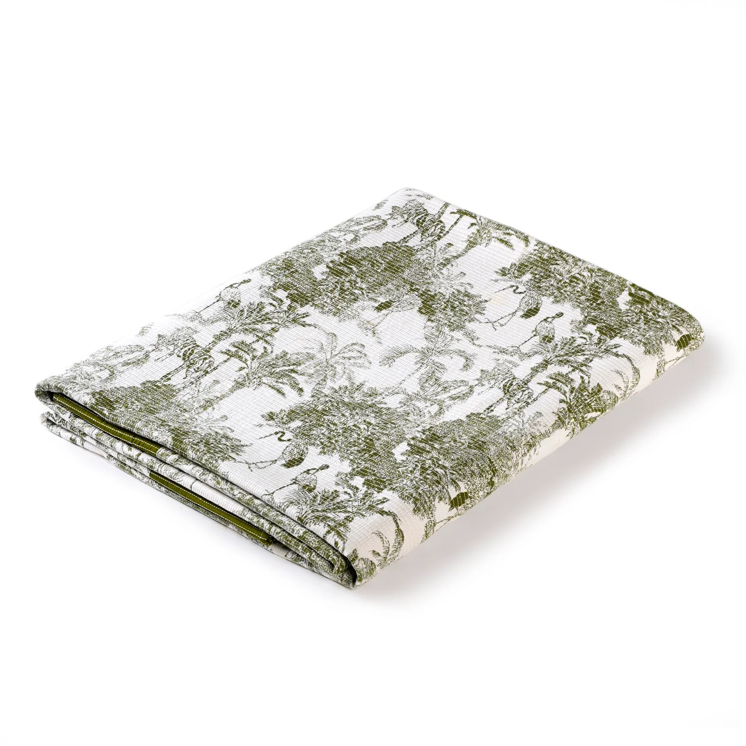Tropical Quilted Cotton Bedcover Olive Green 250x220cm - Image 2