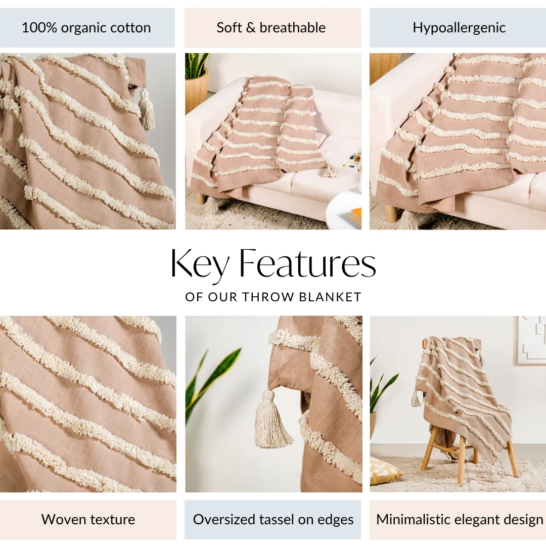 Tufted Stripes Throw Blanket Taupe Brown - Image 5
