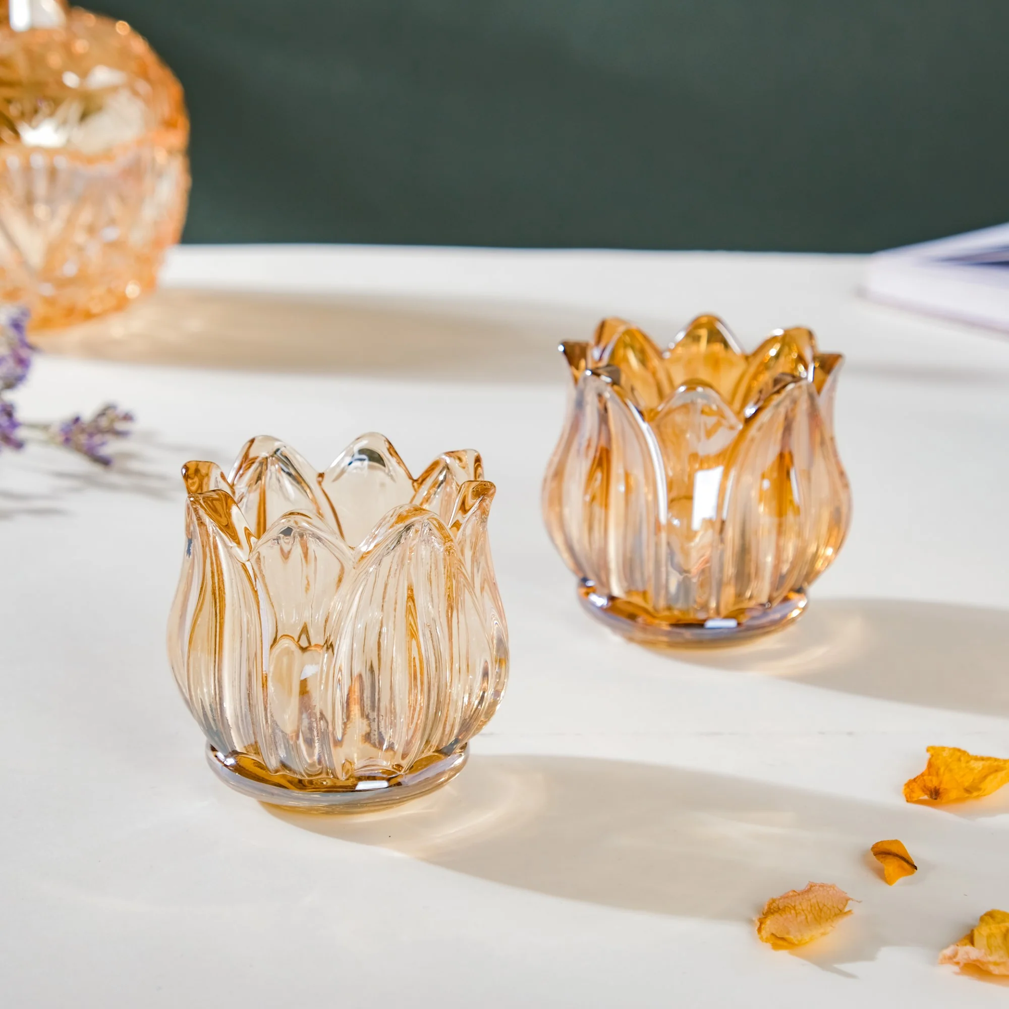 Tulip Glass Tea Light Candle Holder Amber Set Of 6 - Image 12