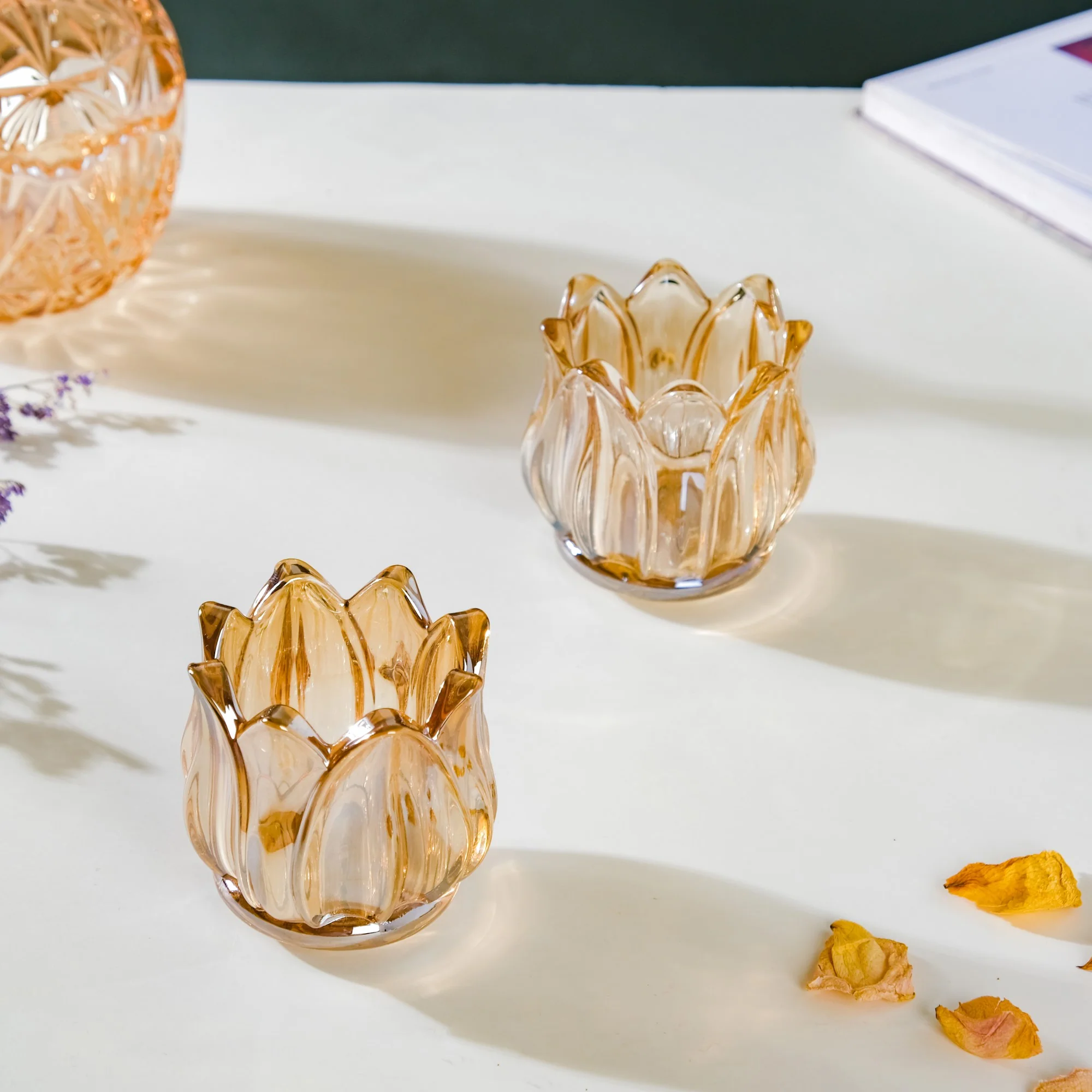 Tulip Glass Tea Light Candle Holder Amber Set Of 6 - Image 13