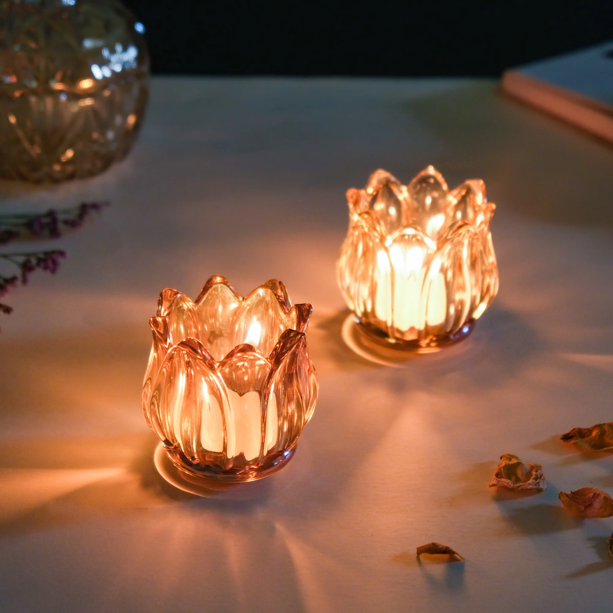 Tulip Glass Tea Light Candle Holder Amber Set Of 6 - Image 5