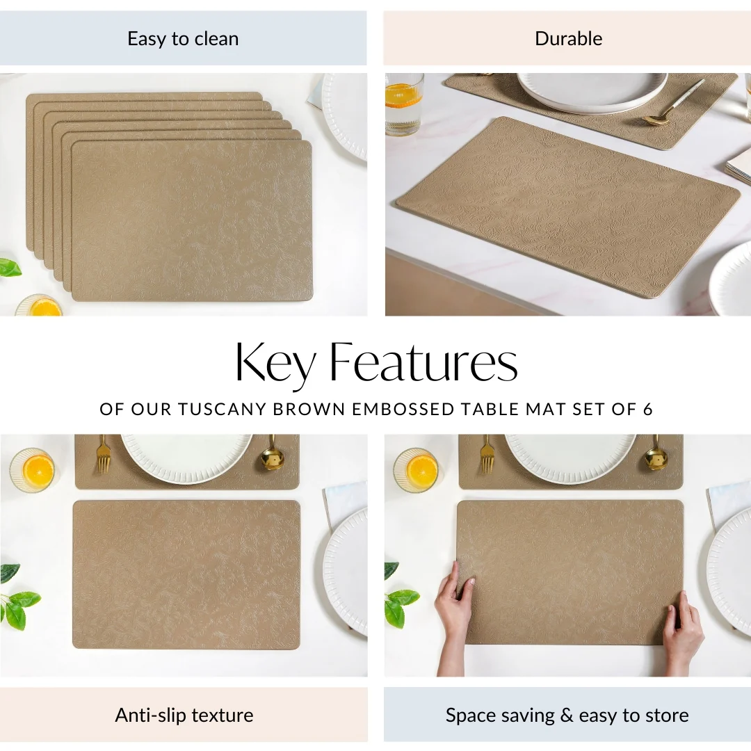 Tuscany Brown Embossed Table Mat Set Of 6 - Image 5