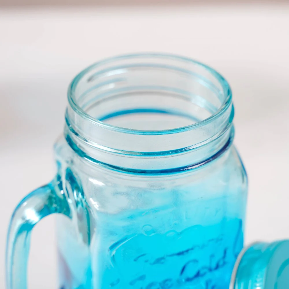 Tutti Frutti Set of 4 Glass Mug Blue with Lid and Straw 400ml - Image 9