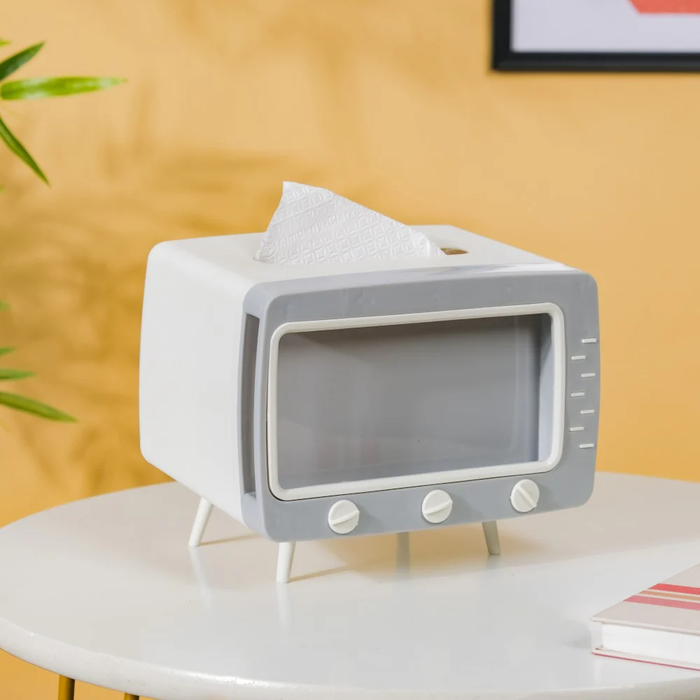 TV Tissue Box With Stand White