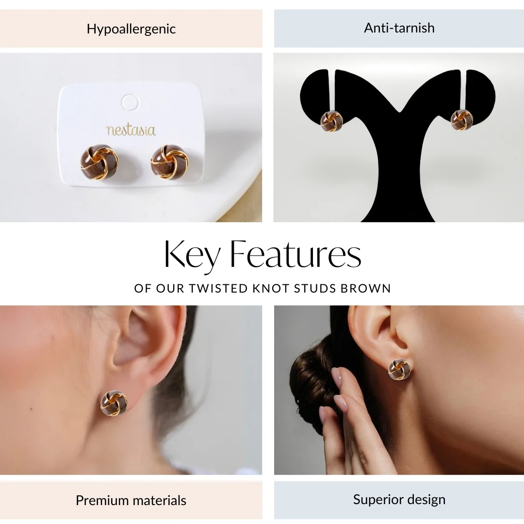 Twisted Knot Studs Brown - Image 4