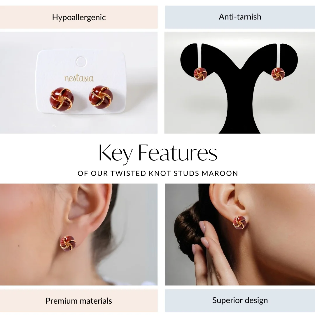 Twisted Knot Studs Maroon - Image 4