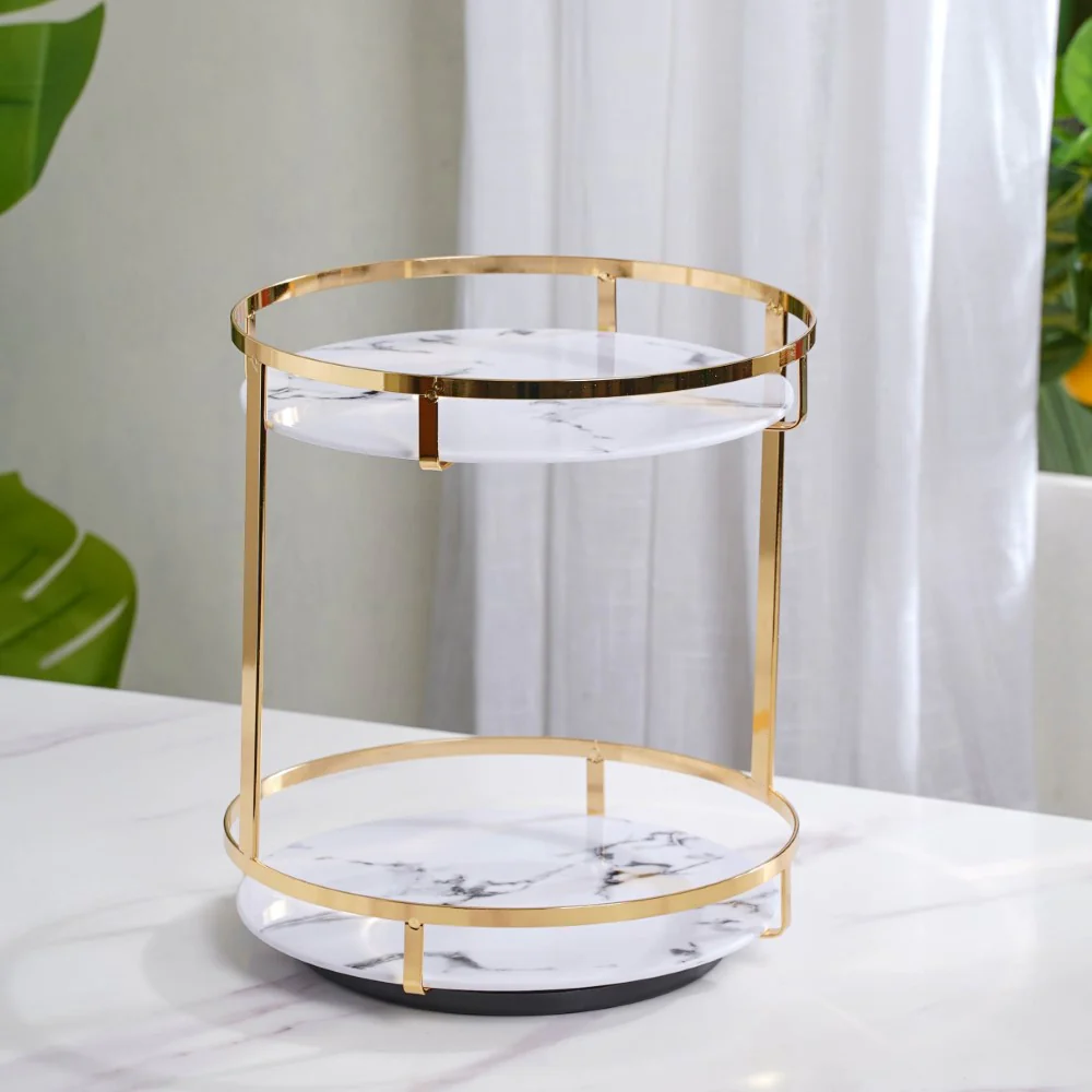 Two Tier Rotating Marble Storage Rack Gold - Image 2