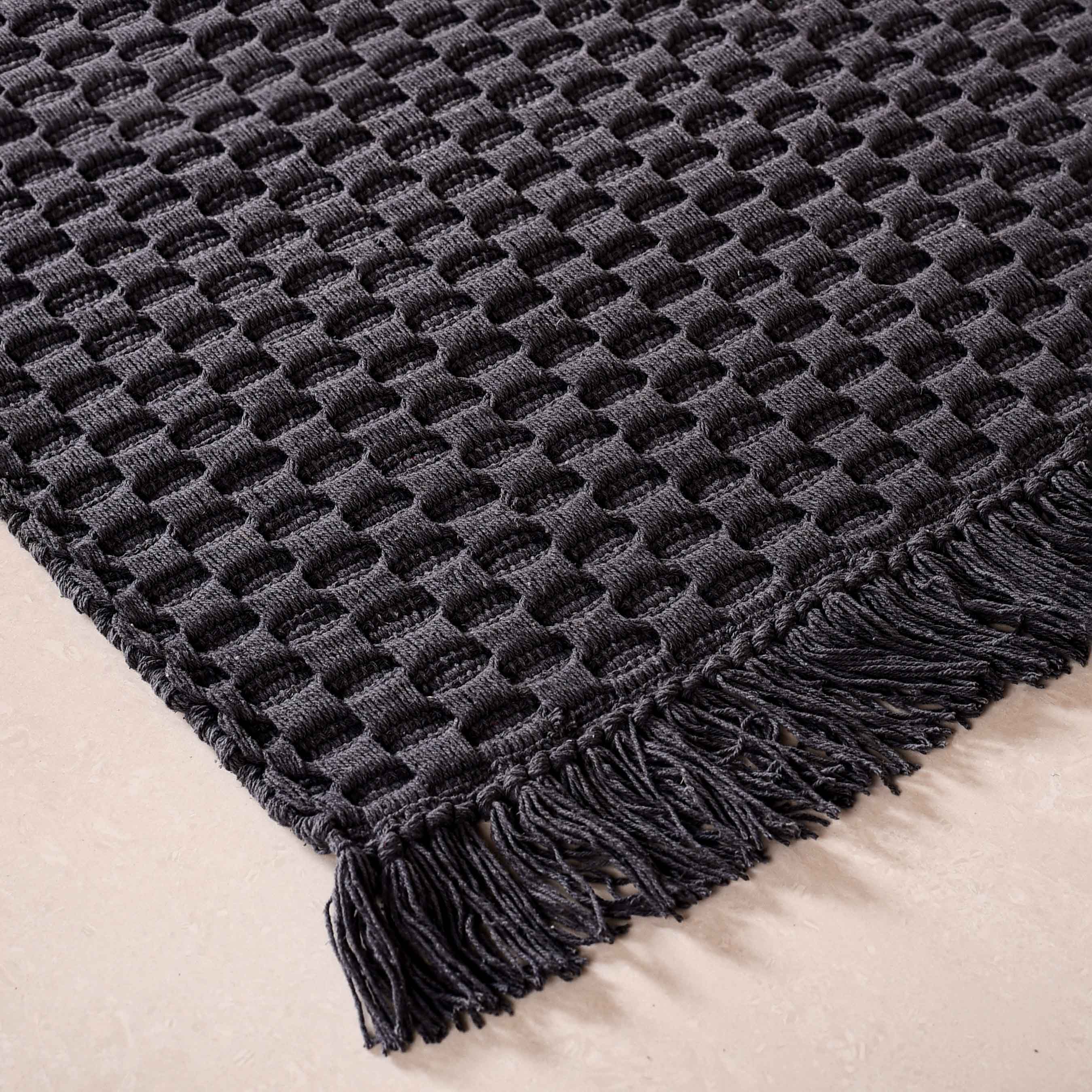 Ultra Soft Waffle Weave Handmade Cotton Floor Mat Grey 37x20 Inch - Image 8