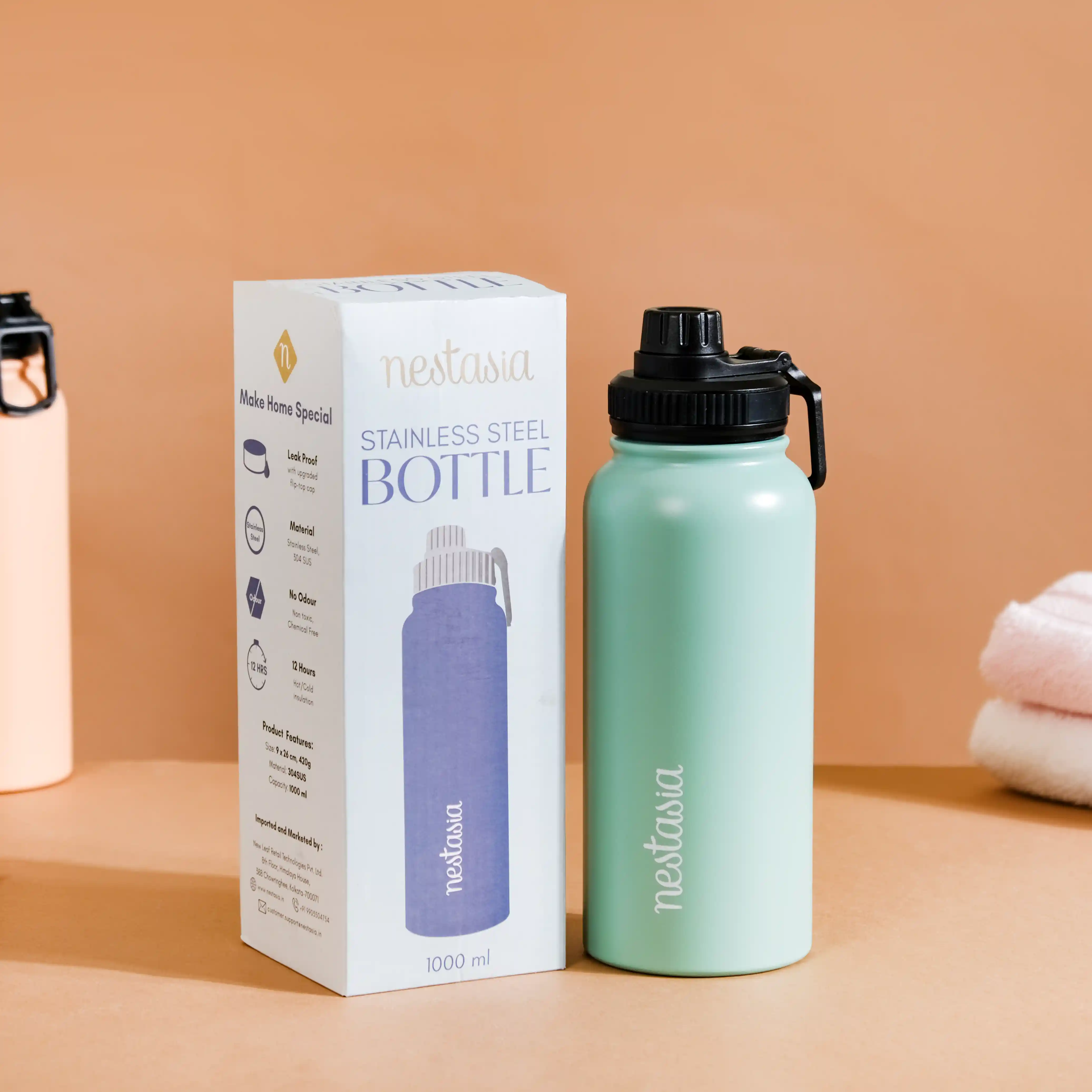 Vacuum Insulated Stainless Steel Water Bottle 1L Mint - Image 3