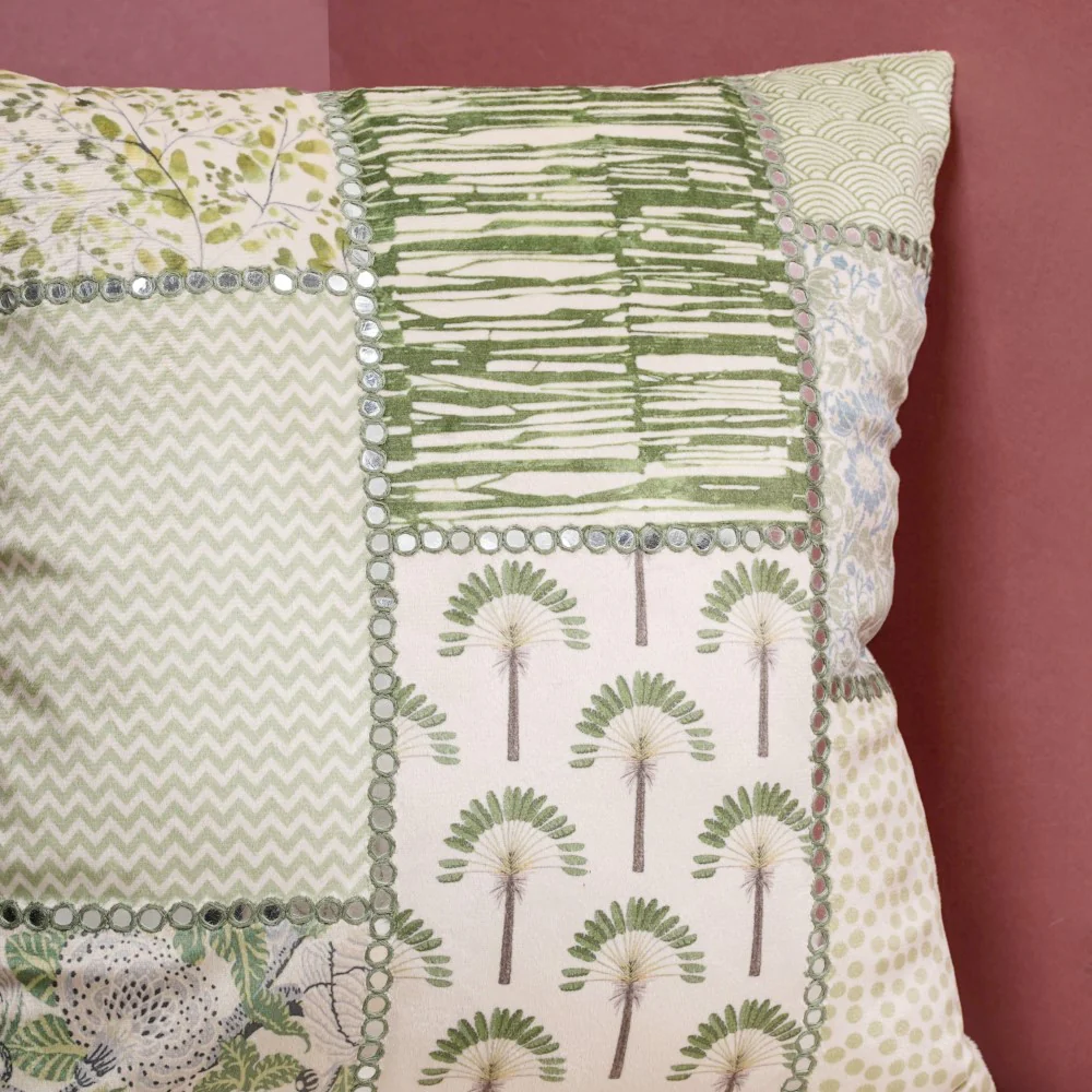 Valencia Mirrorwork Velvet Cushion Cover Green 16 x 16 Inch - Image 8