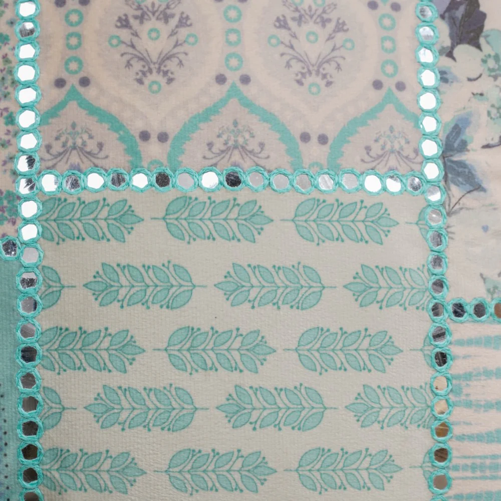 Valencia Turquoise Velvet Patchwork Cushion Cover 16 x 16 Inch - Image 5