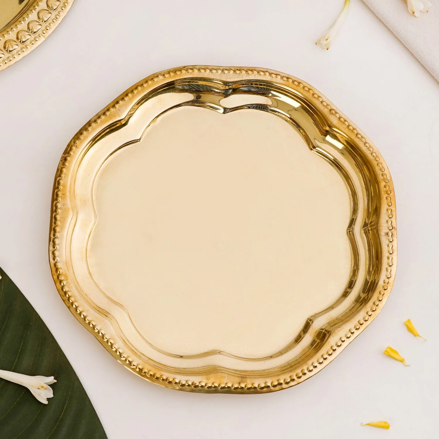 Veda Pure Brass Floral Tray For Festive Decor 24cm - Image 5