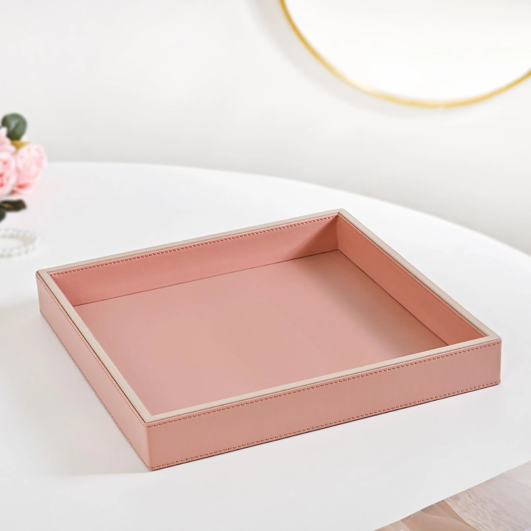 Vegan Leather Desk Organizer Tray Pink