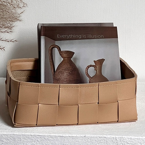 Vegan Leather Multipurpose Basket Beige - Image 3