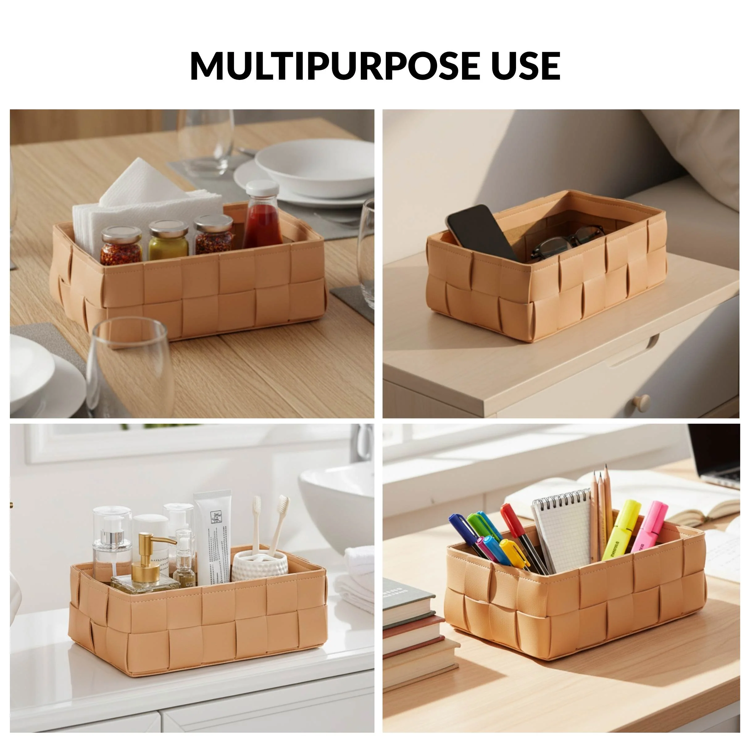 Vegan Leather Multipurpose Basket Beige - Image 7