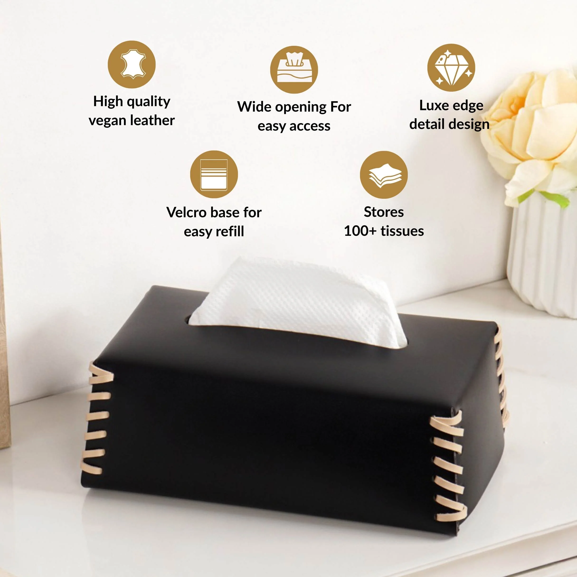Vegan Leather Tissue Box Holder Black - Image 3