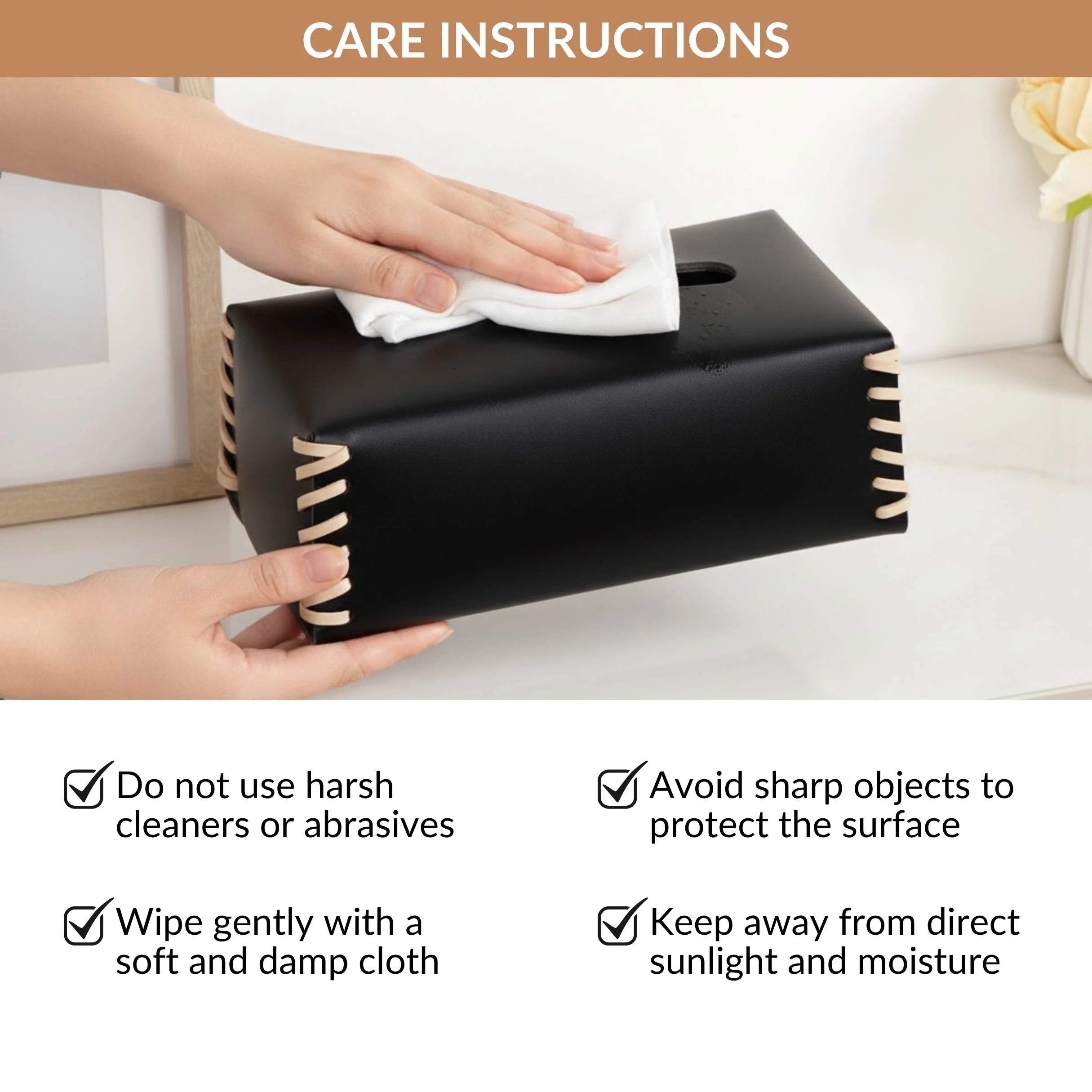 Vegan Leather Tissue Box Holder Black - Image 7