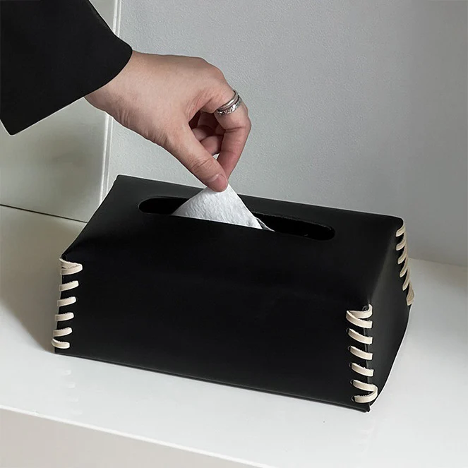 Vegan Leather Tissue Box Holder Black - Image 8